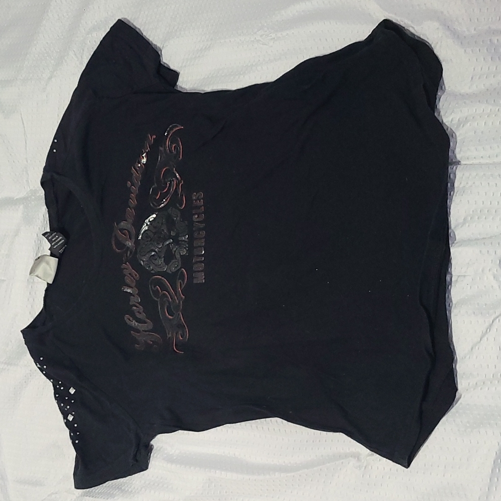 Harley-Davidson Women's tee Bedazzeled foil emblem XL Black